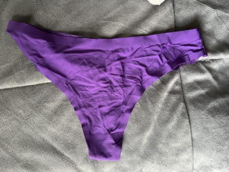 Purple nylon and lace thong