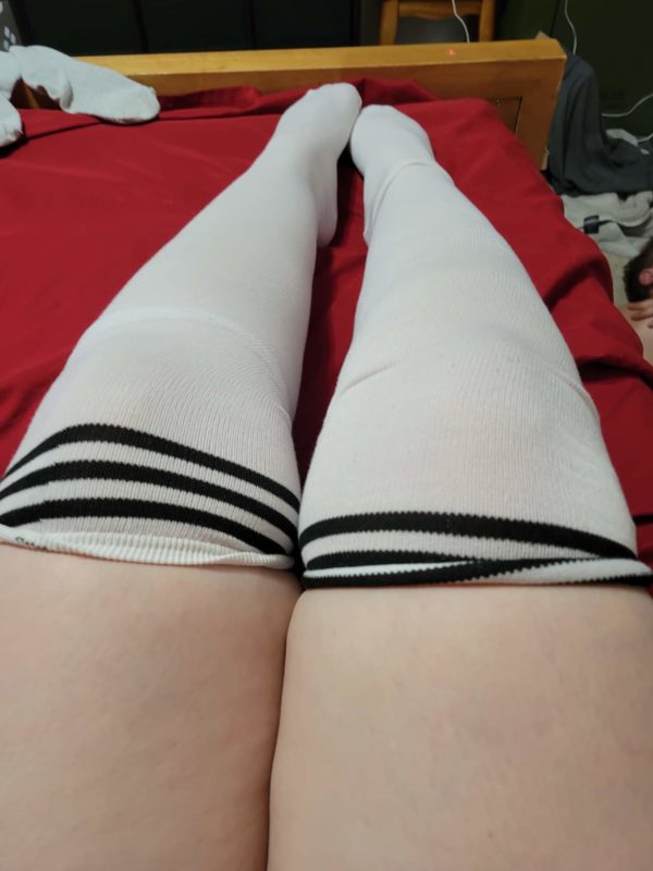 WHITE AND BLACK KNITTED THIGH HIGHS! WORN 2 DAYS!