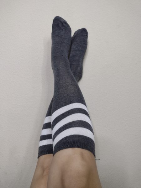 Knee High Socks - Dark Grey with White Stripes - Worn 2 days minimum