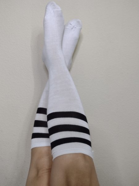 Knee High Socks - White with Black Stripes - Worn 2 days minimum