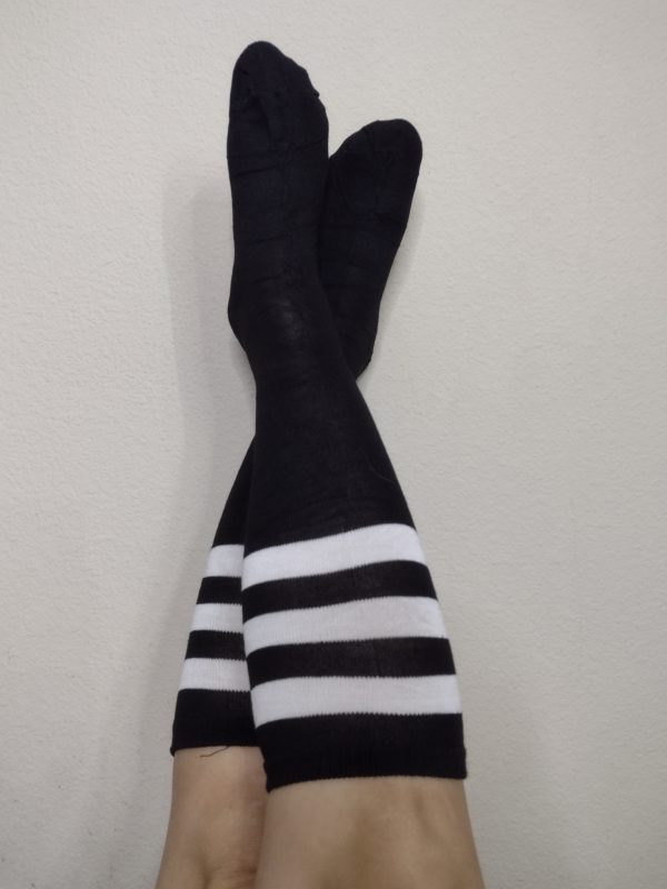 Knee High Socks - Black with White Stripes - Worn 2 days minimum