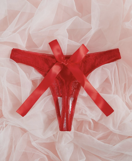 Valentines Day - Red Lace Thong with Bow